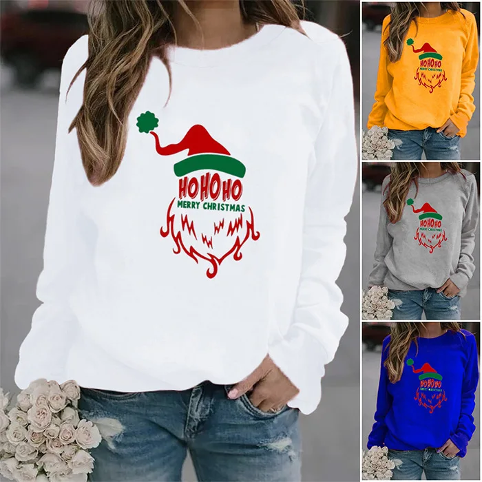 

Модный свитер с длинным рукавом, Забавный Рождественский свободный спортивный пуловер с буквенным принтом и круглым вырезом, женские топы ...