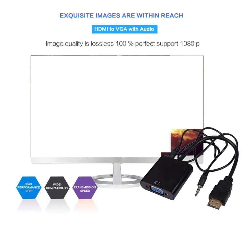 1080P HDMI к VGA адаптер цифро-аналоговый преобразователь кабель для Xbox PS4 портативных ПК ТВ коробка к проектору дисплей HD ТВ