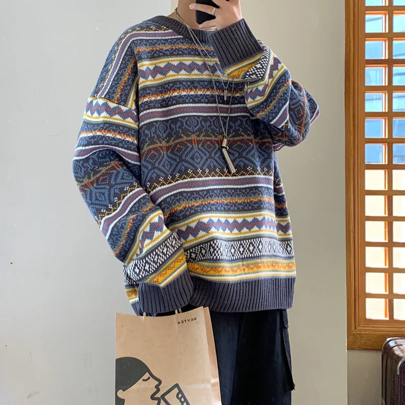 Свитер мужской, в стиле ретро, с круглым вырезом, теплый, зимний, свитер, одежда, M-2XL от AliExpress RU&CIS NEW