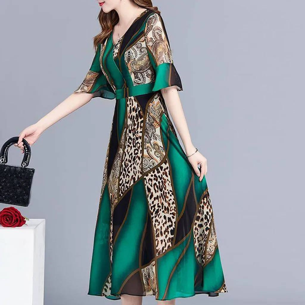 

Women's Clothing Summer Appliques Woman Dress Women Dress Polyester Fiber Leopard Print Dress Women Summer Women's Dress