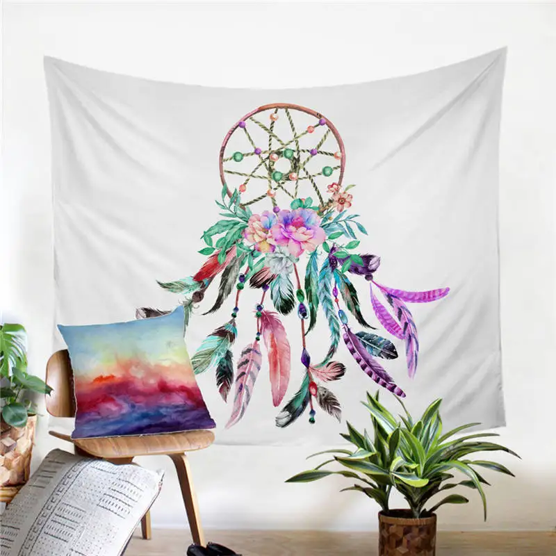 BeddingOutlet Hipster Watercolor Tapestry Dreamcatcher Feathers Wall Hanging Bohemian Art Carpet Decorative Tapestry 2 Sizes - Цвет: 2