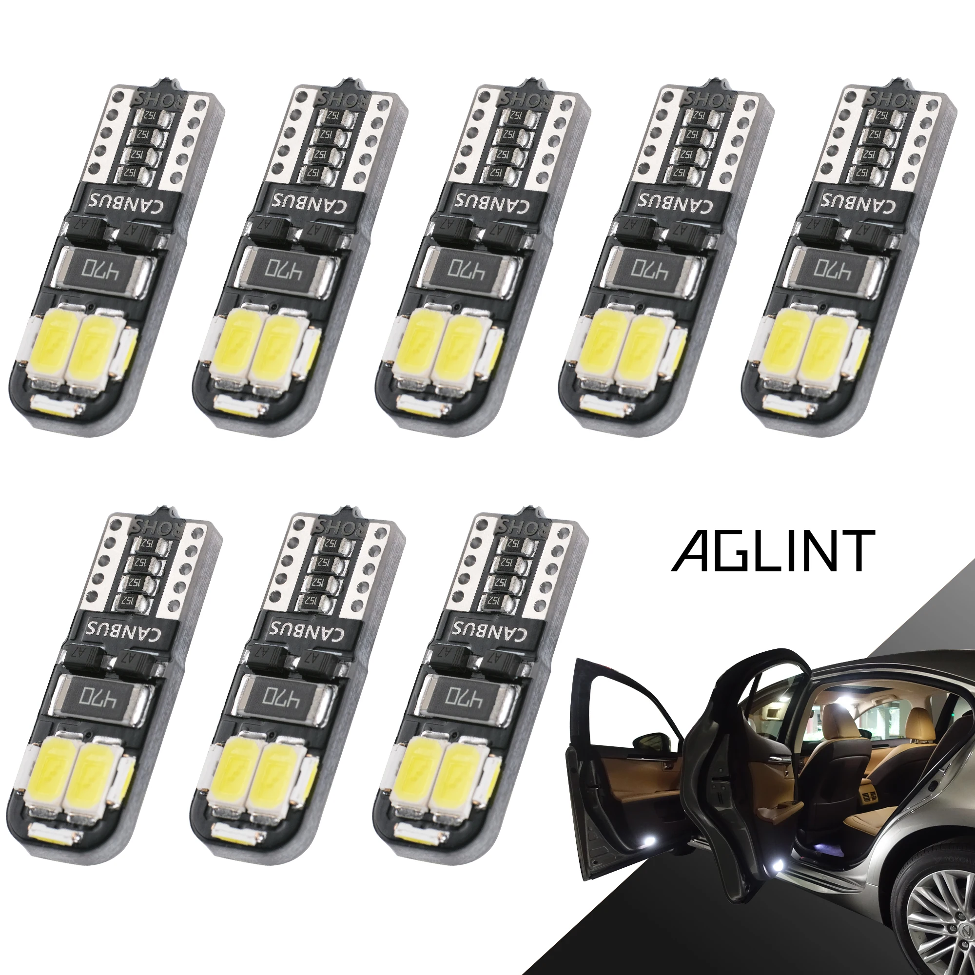 Светодиодные Автомобильные лампы AGLINT 8 шт./лот T10 W5W 194 168 501 CANBUS 5W5 5730 SMD 020