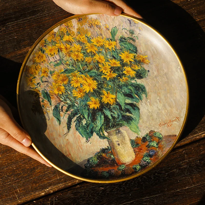 

Painted Ceramic Pendulum Plate Van Gogh Oil Painting Monet Creative Home Wall Hanging Plate Living Room Porch Sitting Plate Deco