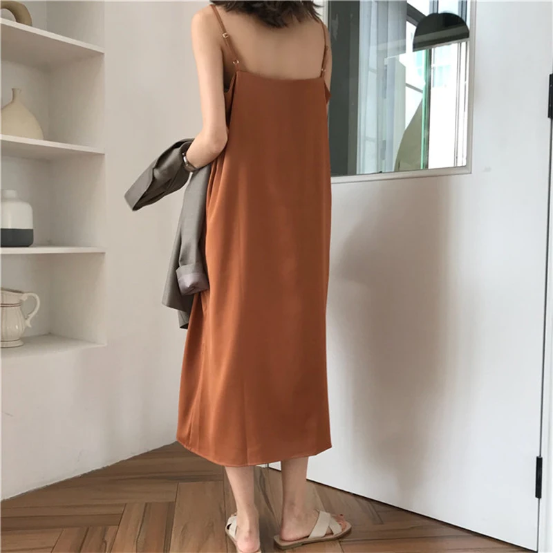 

Sexy Women Maxi Dress Loose Sleeveless Dresses V-neck Sling Long Black Party Dress