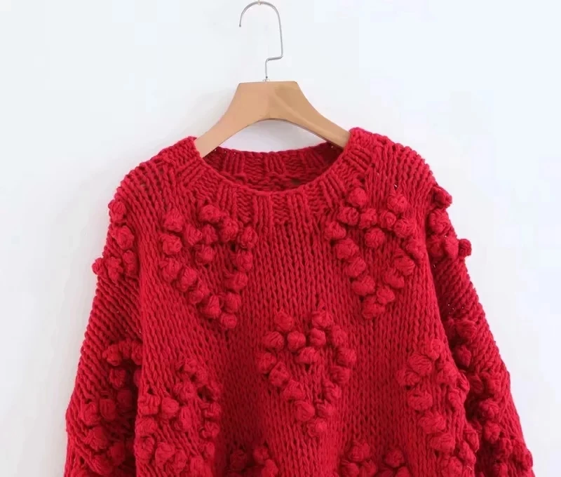 Withered sweaters women fashion blogger vintage hand knitted o-neck oversize love Jacquard weave thick pullovers sweaters women