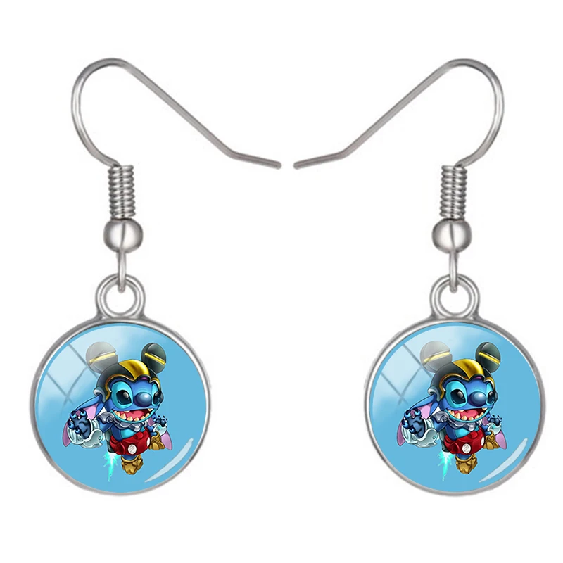 

Disney Fashion Trend Stitch Cute Pendant Earrings Cabochon Glass Art Creative Design Jewelry Jewelry Girl Earrings