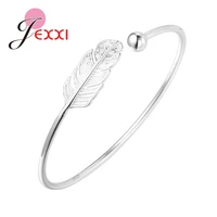 simple style bracelets bangle jewelry for women authentic 925 sterling silver bangles feather appearance anniversary gifts