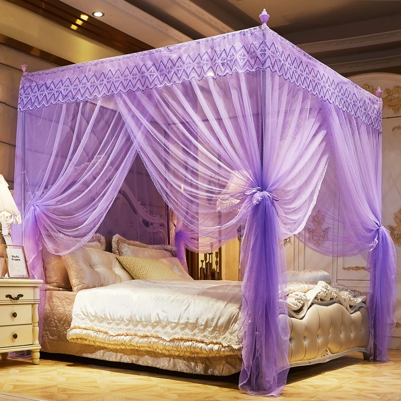 New Pink Quadrate Mosquito Net Palace Netting With Iron Tube Frame Romantic Lace Light Yellow Blue Three-Door Moustiquaire 1.8M | Дом и сад