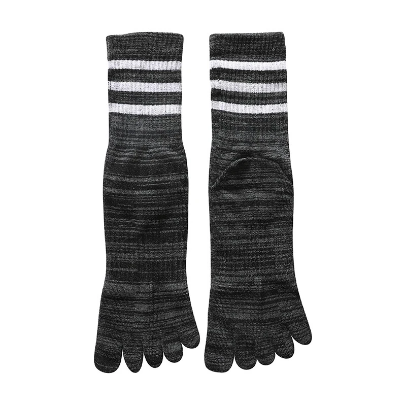 5 Pairs Large Size Harajuku Five Finger Socks Men Boy Pure Cotton Striped Long Socks Fashion Mid Calf Socks with Toes Size 40-46