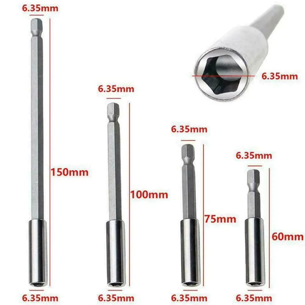 

4Pcs 1/4 Inch Hex Bit Tip Rod Socket Bit Adapter Set Hex Impact Drill Bits Driver Bar Wrench Extension 60mm/75mm/100mm/150mm