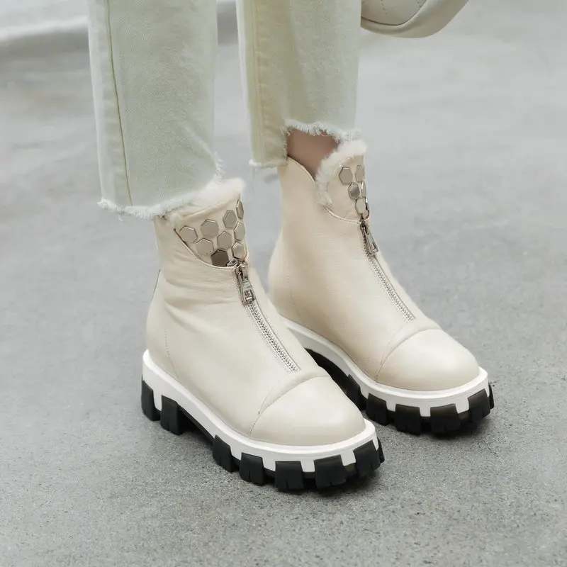 Женская обувь из натуральной воловьей кожи на плоской подошве теплая шерстяная