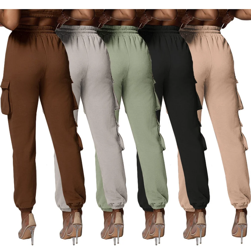 

Double Side Pockets Casual Jogger Sweatpants for Women Fashion High Waist Drawstring Trouser High Street Workout Sporty Pants