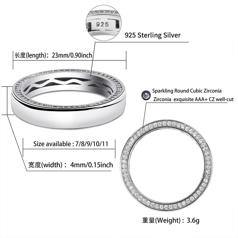 S925 серебро круглые кольца на палец для мужчин женщин AAA CZ камень Bling Iced Out пара