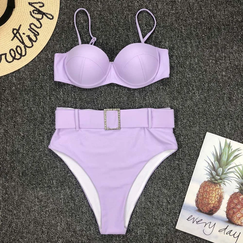 

Up Cut Push Pink High Swimsuit High Waist Bikini 2020 Women Swimwear Two-Pieces Bikini Set Bather Bathing Suit Swim