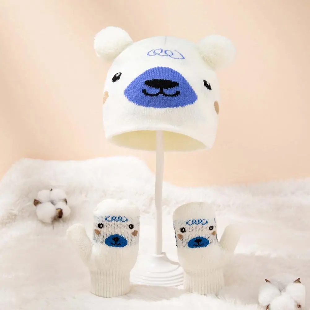 

Милая популярная теплая Кепка с помпоном 1 комплект унисекс облегающая шапка перчатки Мультяшные для повседневной носки