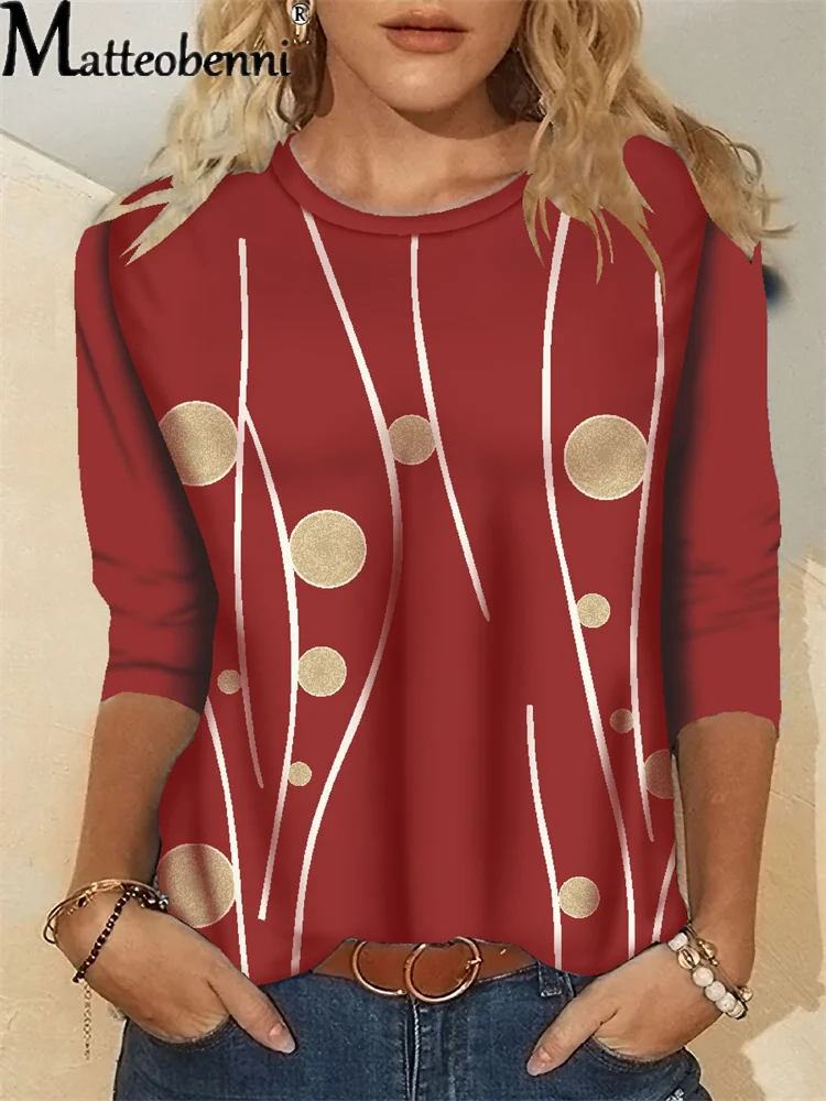 

2021 Autumn New Women Fashion Personality Flower Printed T-Shirt Ladies Casual O-Neck Long Sleeve Loose Street Plus Size T-Shirt