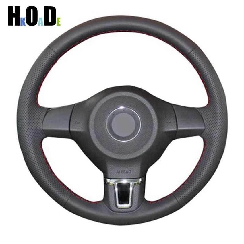 Прошитый вручную черный кожаный чехол на руль для Volkswagen Golf 6 Mk6 VW Polo MK5 2010 2011 2012