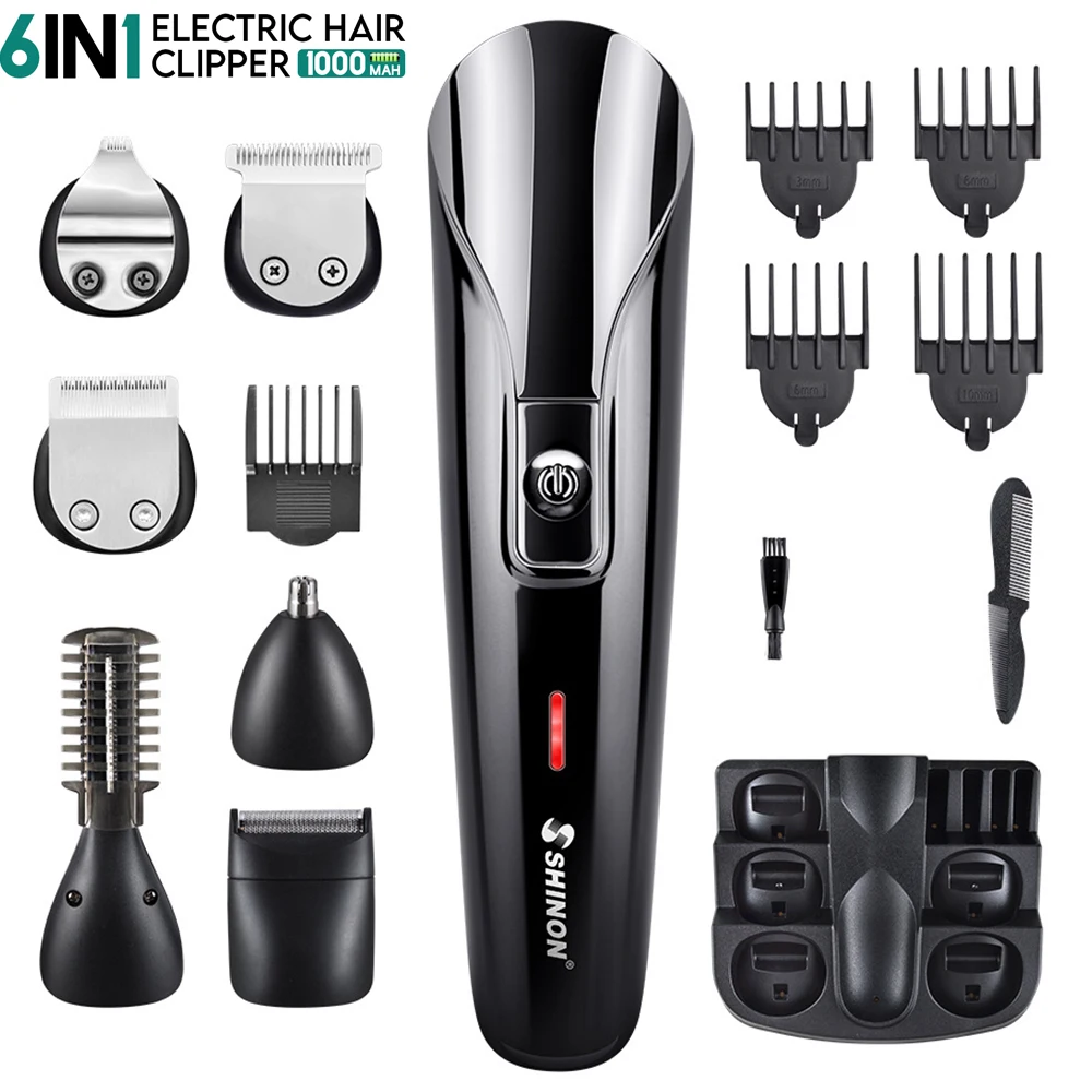 

6in 1 USB Rechargeable Hair Trimmer Household Electric Hair Clippers Multifunctional Nose Hair Cut Machine Shaving Beard Razor