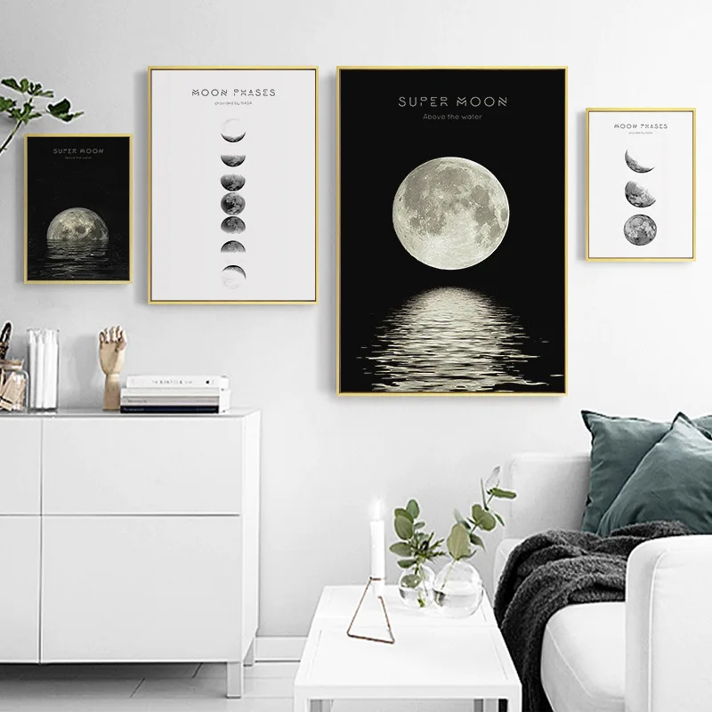 

Black and White Moon Luna Canvas Paintings Minimalist Posters and Prints Modern Nordic Decoration Room House Wall Art Pictures