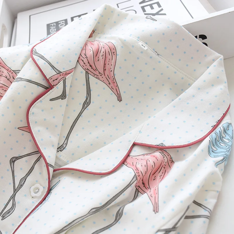 

Style New Spring And Autumn Pajamas Set For Ladies 100% Cotton Long-sleeved Two-piece Knitted Cotton Pajamas Set Women