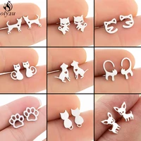lovely stainless steel cat earrings for women children jewelry trendy cute animal dog paw stud earrings girls birthday gifts