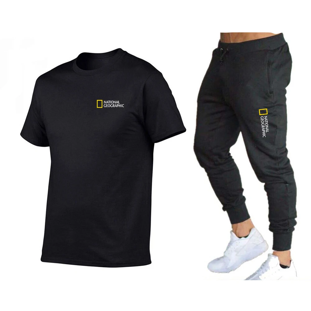 

2021 Summer Men's National Geographic Exploration Adventure Sitcom Casual Men's Sportswear T-shirt Pants 2-Piece Set