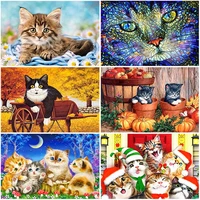diy 5d diamond painting autumn scenery full round square drill resin animal diamont embroidery cat cross stitch home decor gift