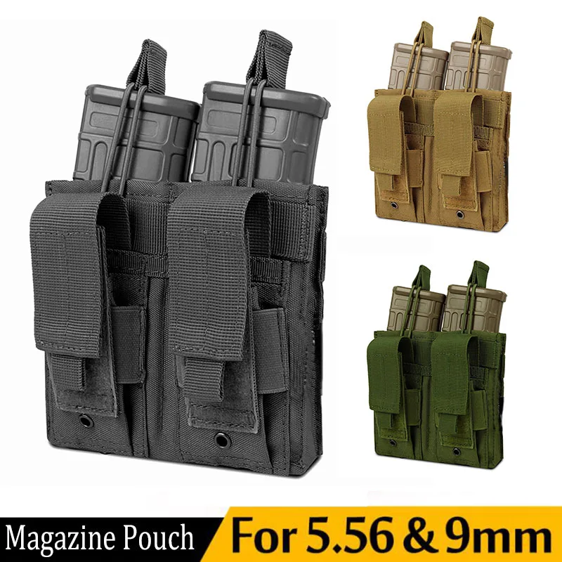Tactical Molle 5.56mm/9mm Magazine Pouch Bag for M4 M14 AK Glock Rifle Pistol Double Mag Pouch Bag Hunting Accessories