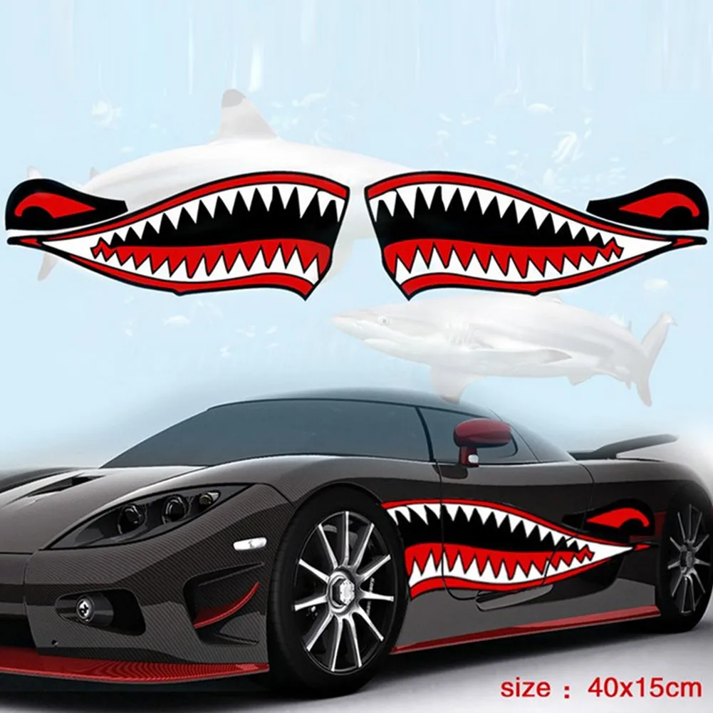 

2022 New Stylish Funny Car Stickers 1 Pair Shark Teeth Mouth Vinyl Decal Stickers for Car Kayak Canoe Dinghy Boat
