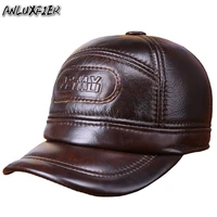 b 7250 new mens leather hat adult baseball cap natural skin baseball cap adult outdoor ear protection peaked cap ear protective