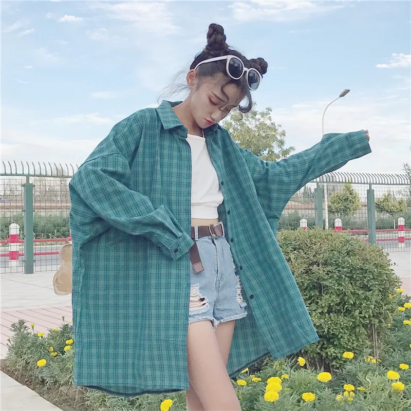 Женская рубашка в клетку с длинным рукавом Корейском стиле | одежда