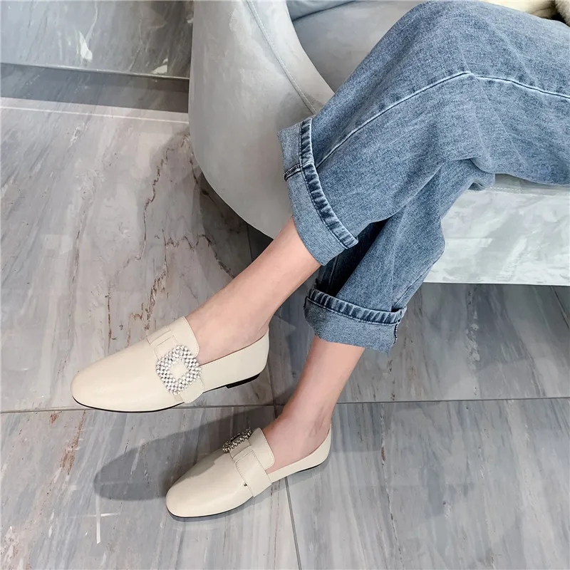 

FEDONAS Rhinestone Women Newest Flats Shallow Genuine Leather Loafers Casual Office Basic Shoes Woman Brand Comfortable Shoes