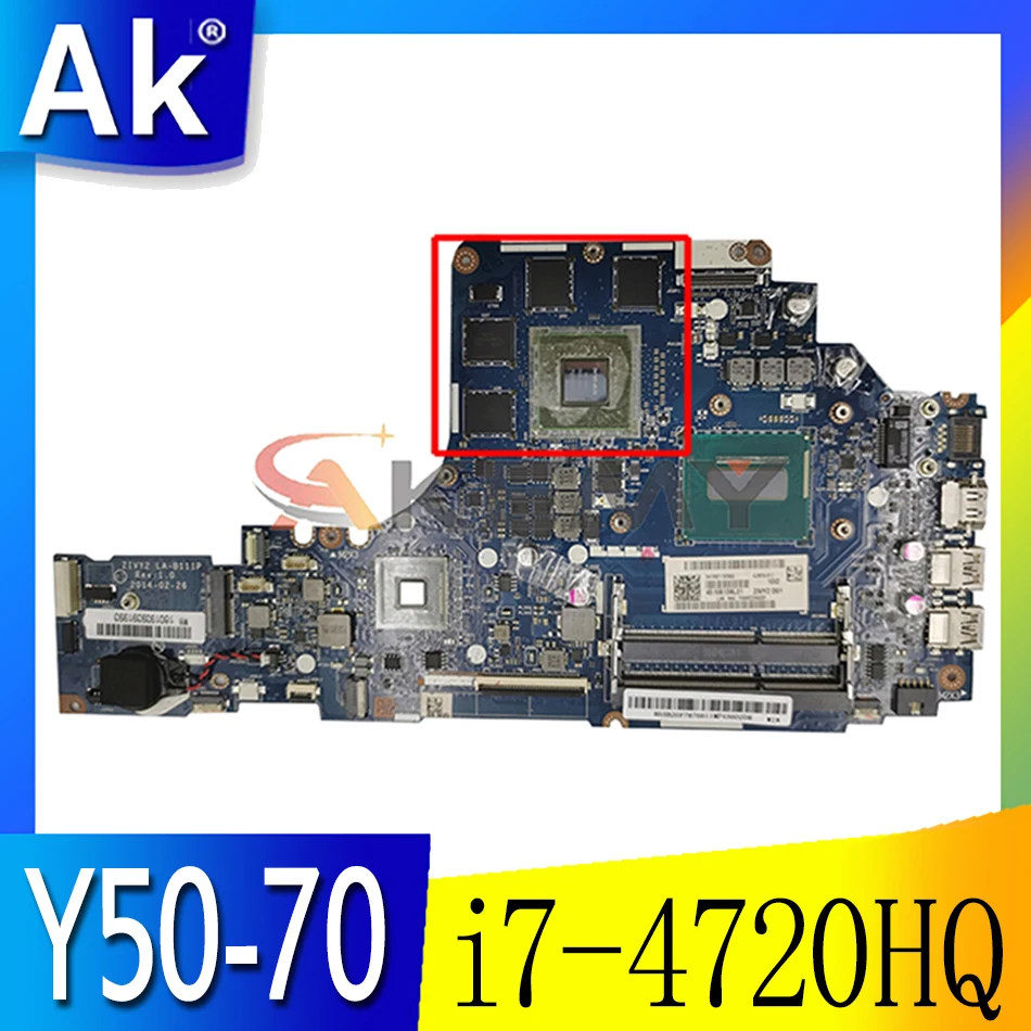 

Материнская плата для ноутбука LENOVO, материнская плата для LENOVO Thinkpad Y50-70 i7-4720HQ системная плата LA-B111P SR1Q8 N16P-GX-A2 DDR3