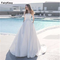 fairykissy off the shoulder satin wedding dresses with belt lace up backless beach bridal wedding gowns a line sweep train 2022