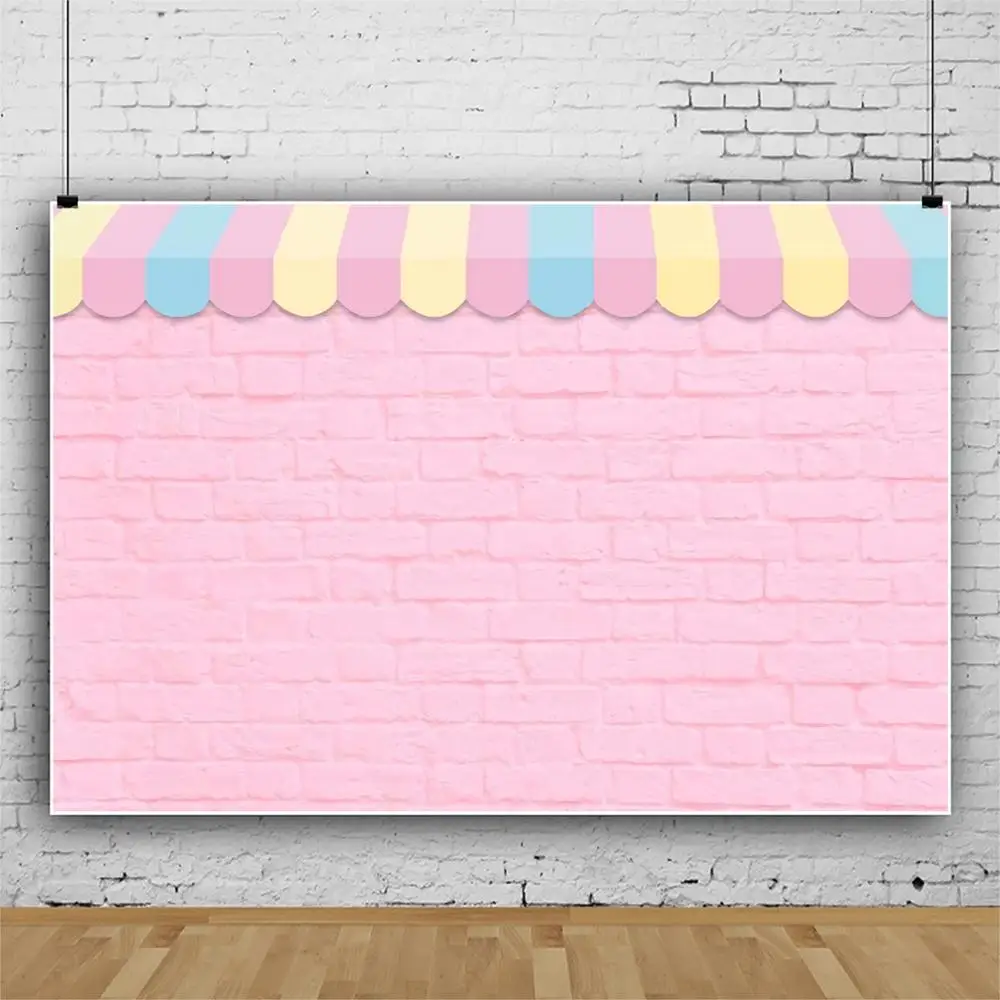 

Pink Brick Wall Candy Store Newborn Baby Shower Birthday Portrait Backdrop Photography Background Vinyl Photophone Photocall