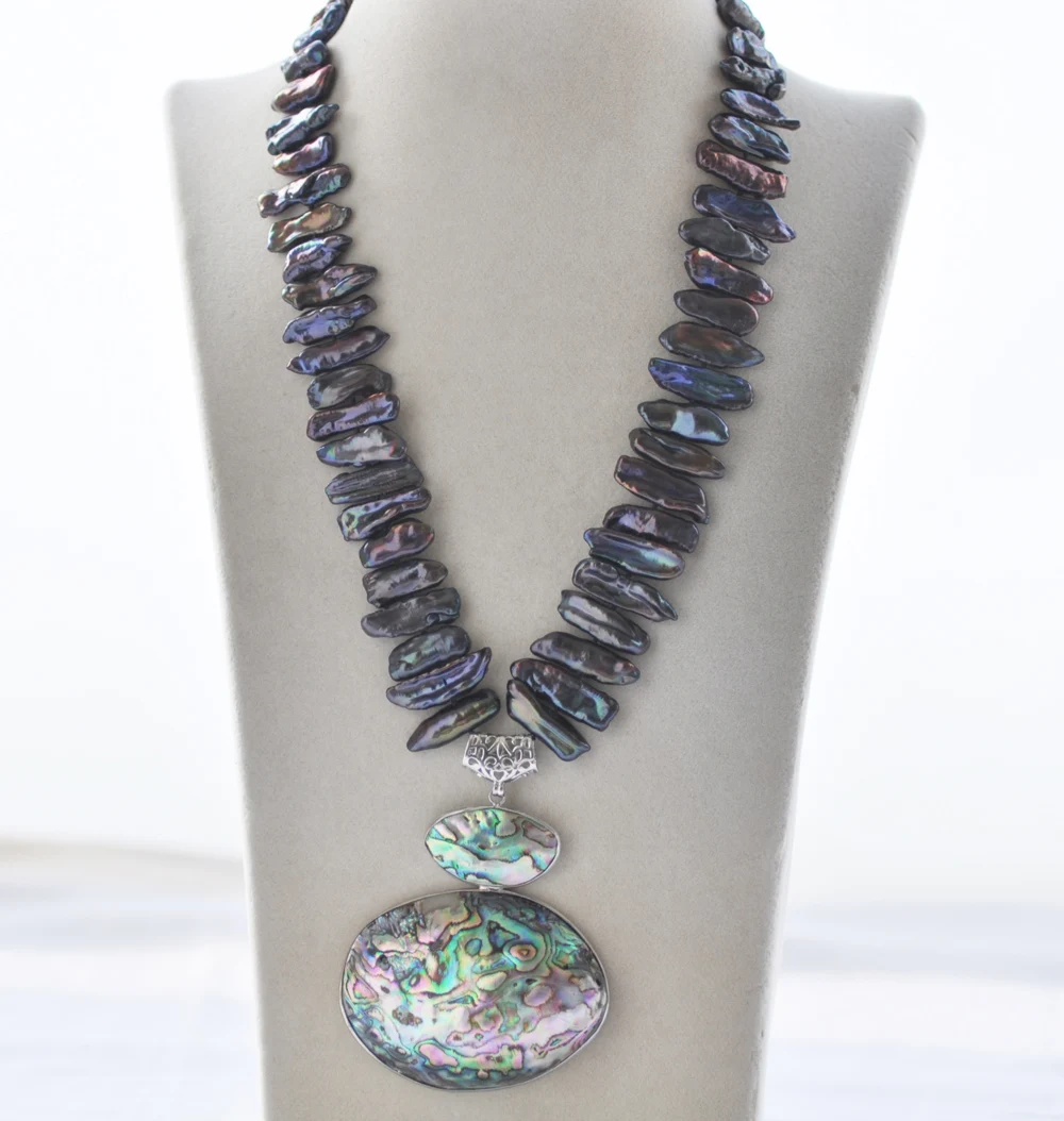 

Z10713 19 "66 мм черный Бива Дэнс жемчуг Цепочки и ожерелья Кулон в виде раковины абалона