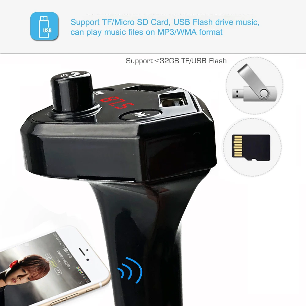 Автомобильный fm передатчик Bluetooth MP3 аудио музыкальный плеер два USB радио