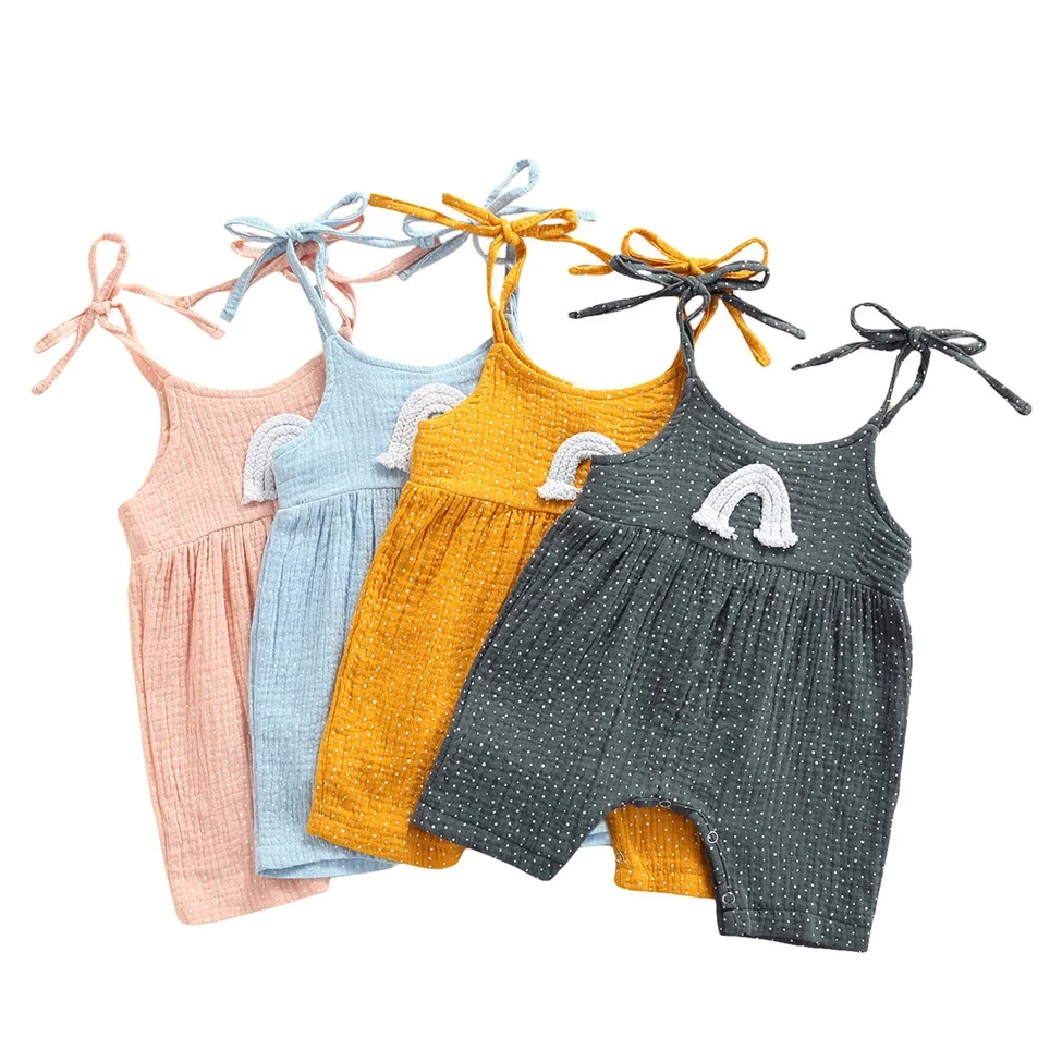 

Summer Baby Sleelvess Rompers Toddler Newborn Infant Baby Girls Boys Rainbow Dots Print Cotton Linen Jumpsuits Overalls Clothes
