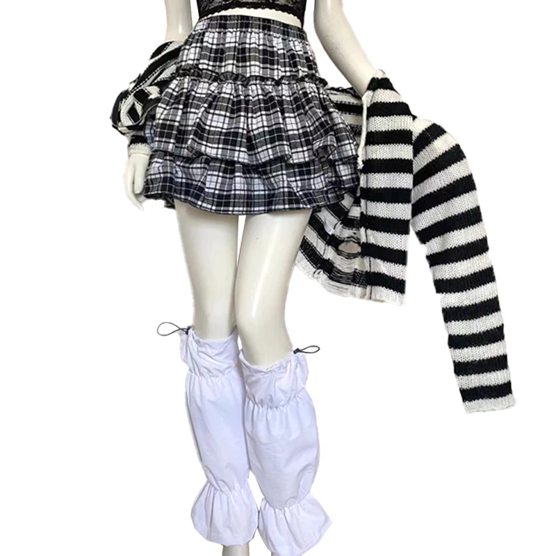 

Носки Y2k для девочек на шнуровке в стиле ниндзя, уличная одежда в стиле Харадзюку, Симпатичные готические однотонные черные белые унисекс Подогреватели для ног до щиколотки в Корейском стиле