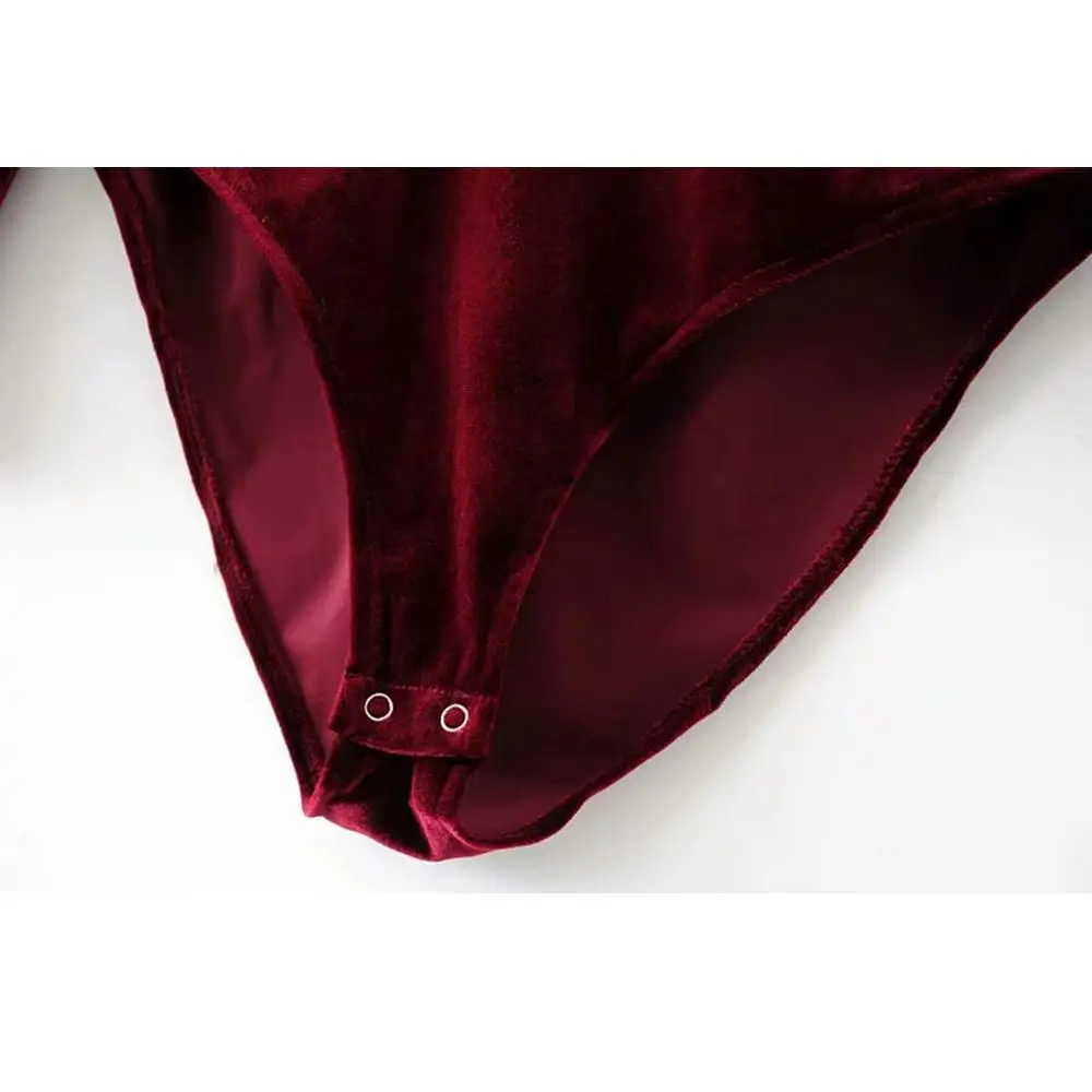 Женский бархатный комбинезон с v образным вырезом длинным рукавом и открытой