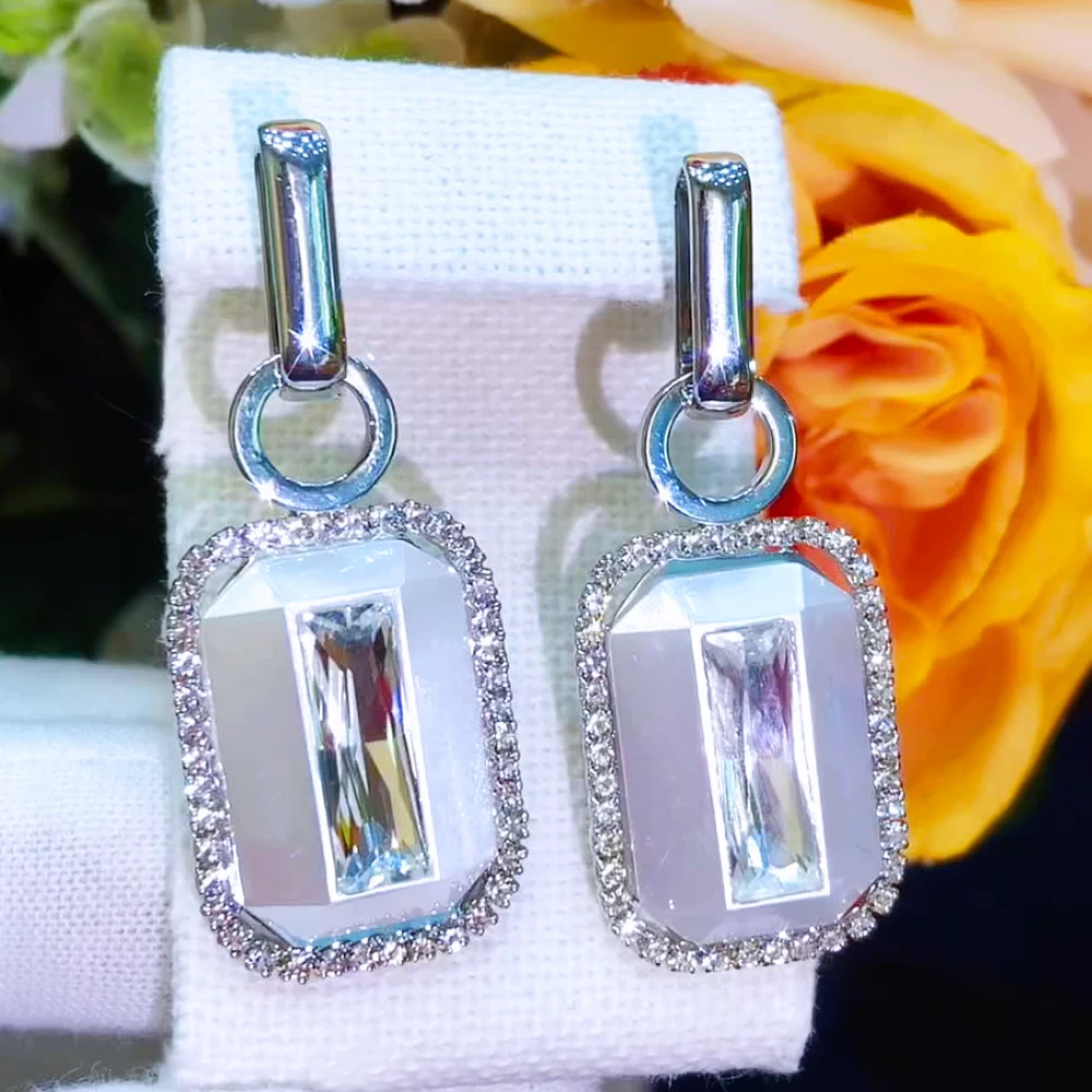 

missvikki Luxury Romantic Square CZ Pendant Earrings For Women Bridal Wedding Girl Daily Party Fine Jewelry High Quality