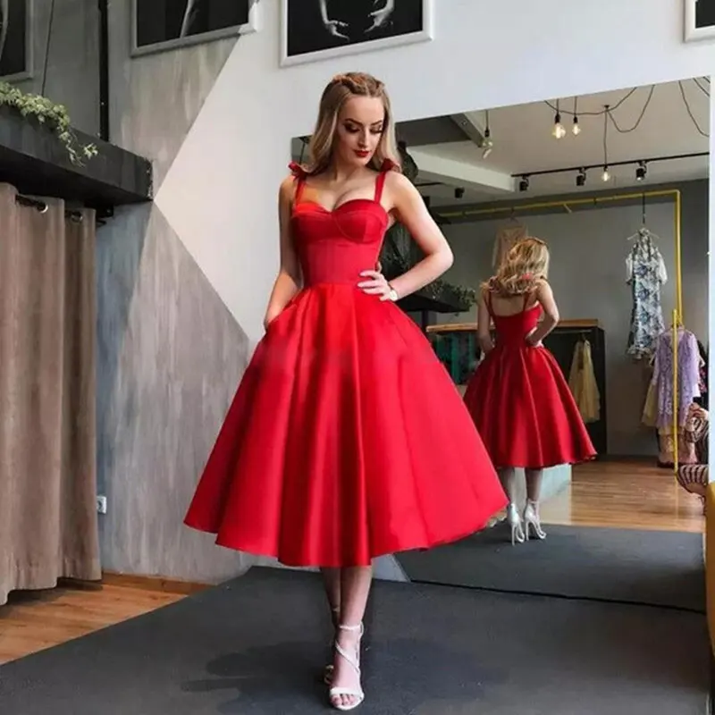 Red satin Short Evening Dresse Formal vestido noiva sereia prom party 2020 plus size robe de soiree sweetheart Dress | Свадьбы и
