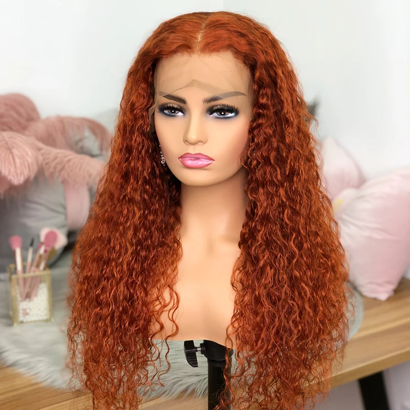 

26 Inches Orange Blonde Curly Synthetic 13x4 Lace Front Wig With Babyhair Heat Resistant Preplucked For Women Dray Queen Daily