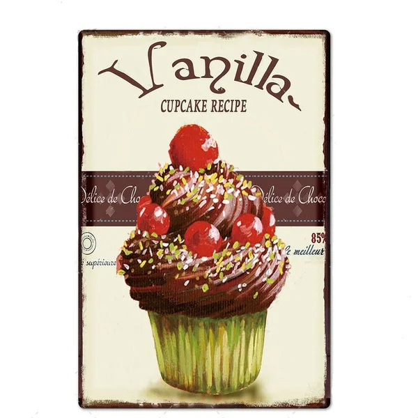 

Vintage Vanilla Chocolate Cake Metal Tin Sign 8x12 Inch Retro Wall Decor