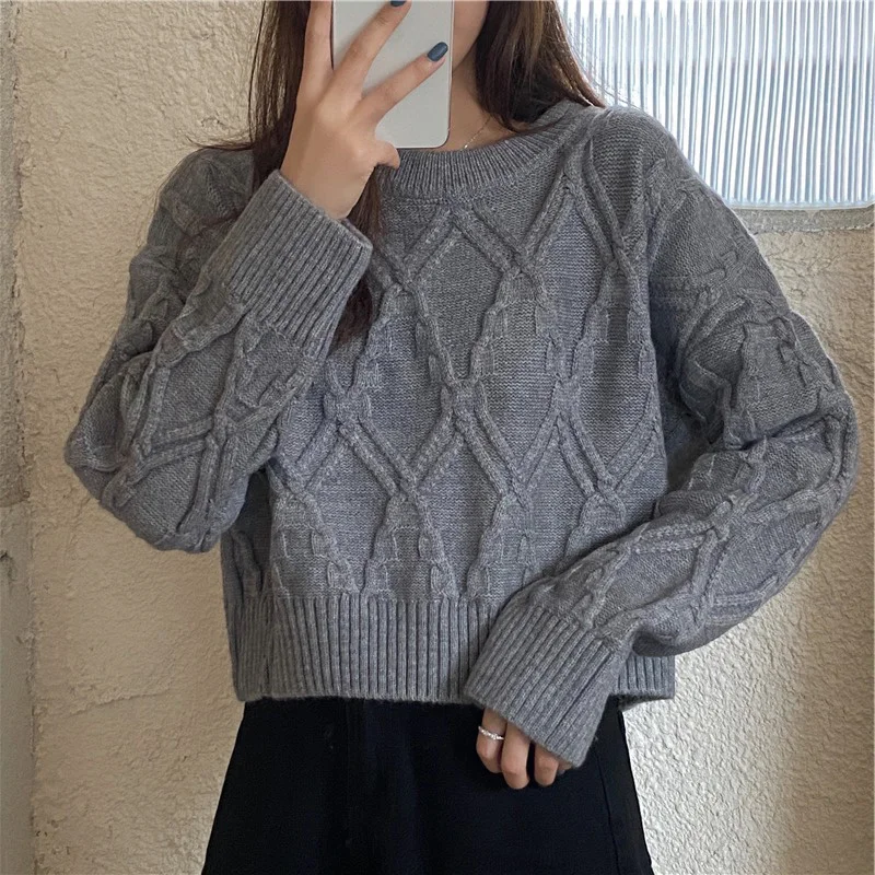 

Осенне-зимний новый укороченный топ в Корейском стиле с завышенной талией, свободный стройнящий пуловер, вязанное блестящее пальто для жен...