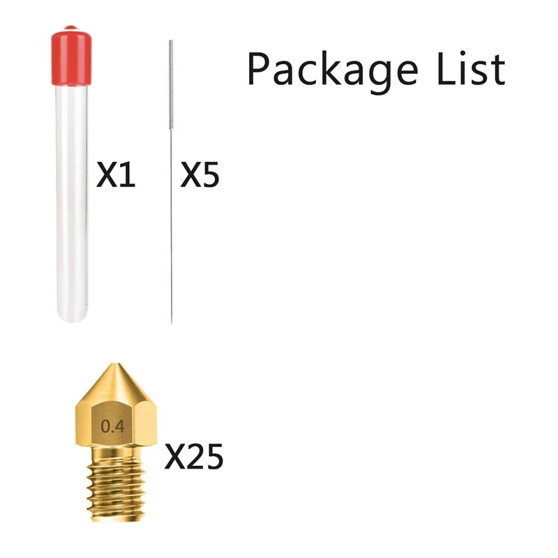 

0.4MM MK8 Terminal 3 End Nozzles 25 3D Printer Brass Nozzle Extruder with 5 Cleaning Needles and Plastic Container