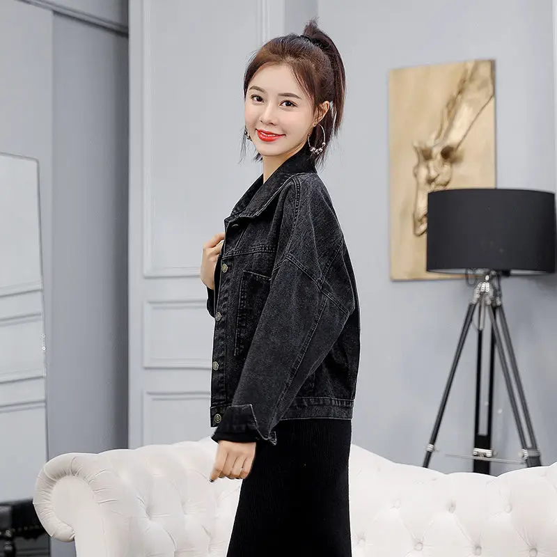 Женская джинсовая куртка ZQLZ осенняя Свободная с блестками и отложным воротником