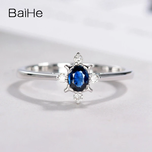 BAIHE Solid 14K белое золото 0.2CT сертифицированные безупречные натуральные сапфировые обручальные женские модные ювелирные изделия Подарочное кольцо