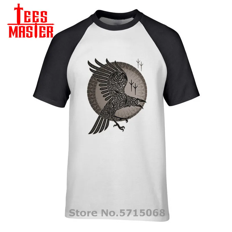 HQ Винтаж Viking RAGNAR RAVEN Футболка мужская старый Норс руны баннер с птицами Летний