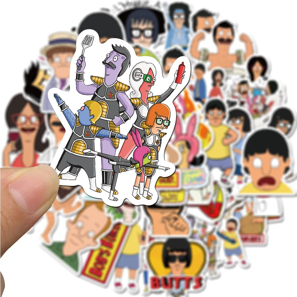 Pegatinas divertidas de dibujos animados para ni&ntilde;os, calcoman&iacute;as con dibujos animados de Bobs, hamburguesas, Tina, port&aacute;til, equipaje, monopat&iacute;n, botella de agua, nevera, 10/30/50 Uds.-2